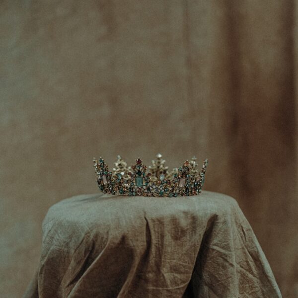 white and yellow flowers on brown textile