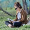 girl, book, sunglasses, casual, reading, sitting, grass, park, relaxation, spring, lifestyle, root, tree, snapshot, nature, recreation, lecture, culture, young, free time
