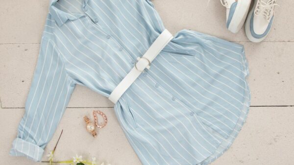 blue and white striped long sleeve shirt