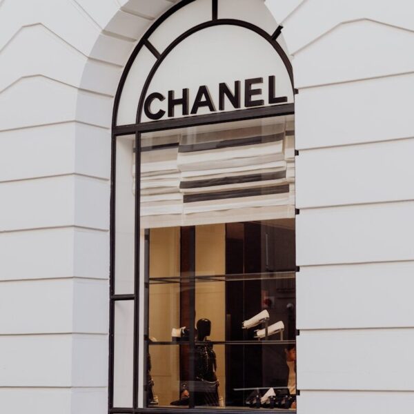 Chanel store window with arched architectural details