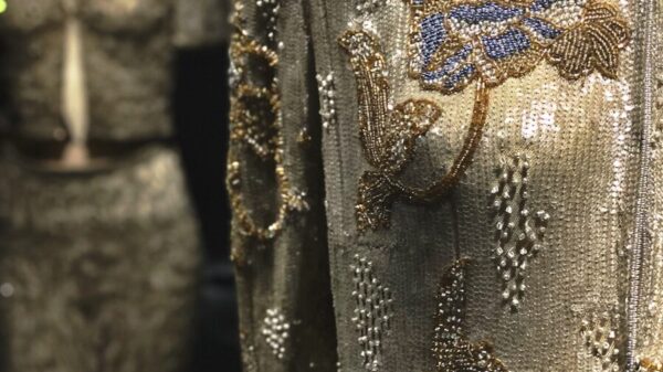 a close up of a dress on a mannequin