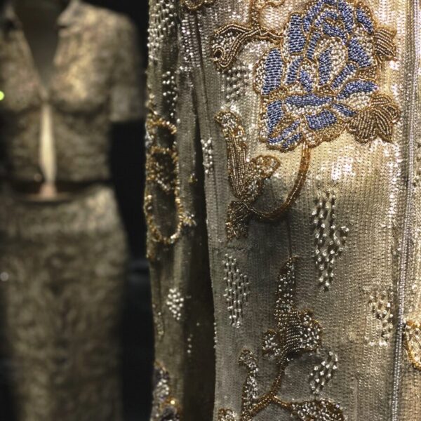 a close up of a dress on a mannequin