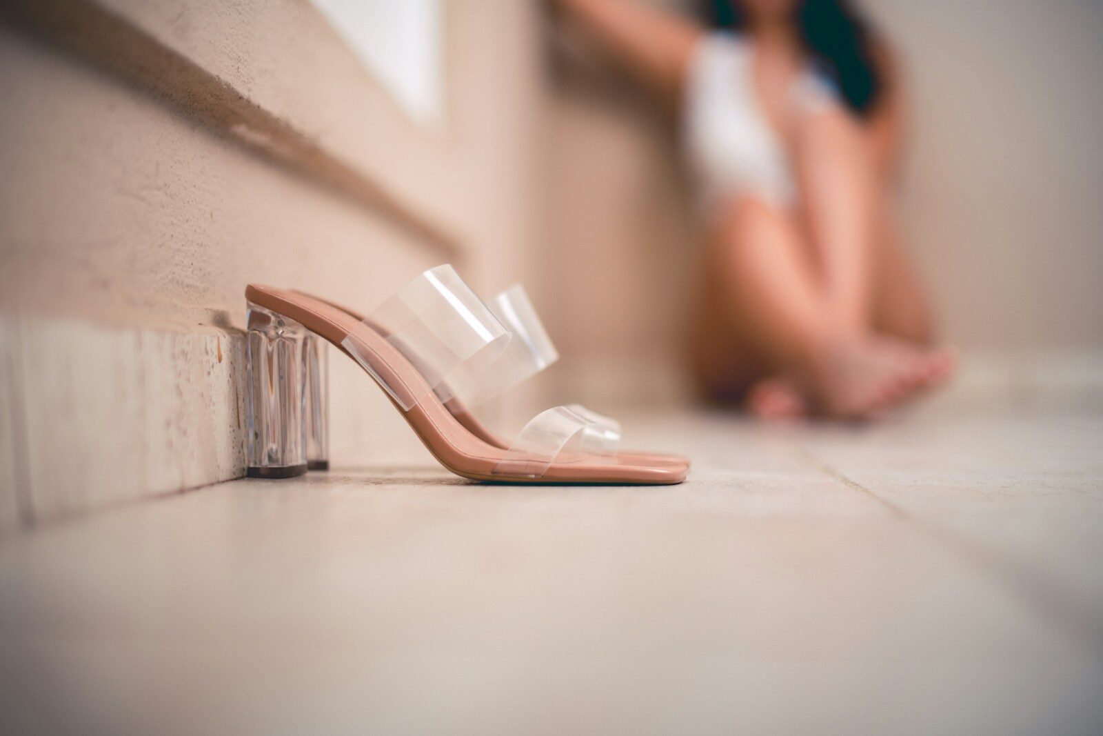 white and brown leather peep toe heeled shoes
